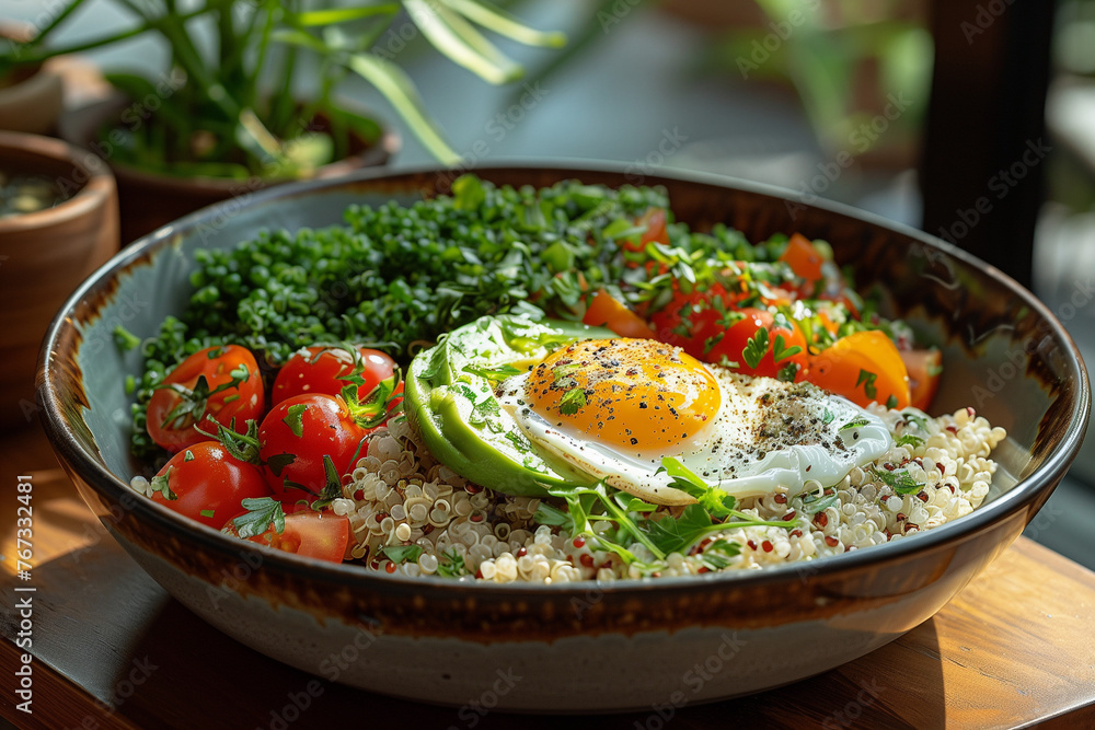 Savory Quinoa Breakfast Bowl with Poached Egg and Avocado Slices Savory Quinoa Breakfast Bowl with Poached Egg and Avocado Slices