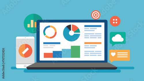 A closeup shot of a laptop screen showing a detailed breakdown of social media analytics with a caption emphasizing the importance of
