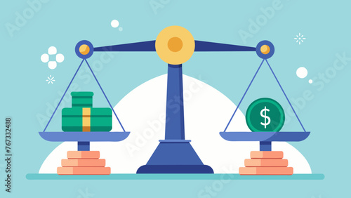 An image of a large scale weighing balance with money on one side and business factors on the other representing the concept of costbenefit