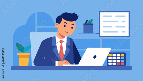 A businessman sits at his desk with a calculator in hand carefully calculating his expected budget allocation for the upcoming quarter.