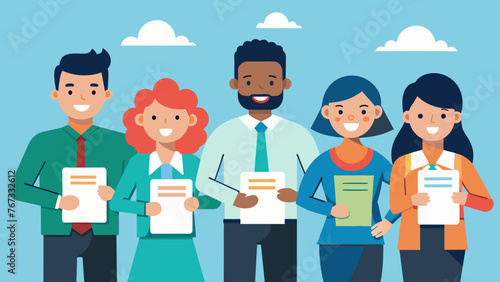 A group of satisfied employees pose for a photo with their training certificates showcasing their newfound knowledge and enthusiasm for their