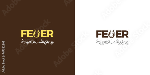 Oriental cuisine vector logo design with fire as symbol and Oriental style typography for restaurants, pubs, clubs.
