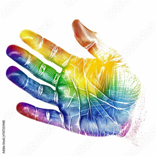 Impressão de uma mão com todas as cores do arco íris
