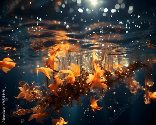 Beautiful Golden Seaweed Underwater. 3d Rendering