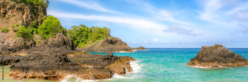 Turquoise water around the Two Brothers rocks, Fernando de Noronha, UNESCO World Heritage Site, Brazil.