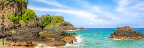 Turquoise water around the Two Brothers rocks, Fernando de Noronha, UNESCO World Heritage Site, Brazil.