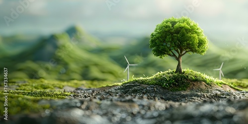 Promoting renewable energy to reduce CO2 emissions and create a healthier planet on Earth Day. Concept Renewable Energy, CO2 Emissions, Earth Day, Planet Health, Sustainability