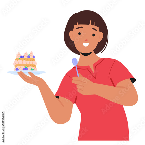 Radiant Woman, Brimming With Pride, Delicately Cradles Homemade Dessert, Her Eyes Sparkling With Joy And Accomplishment