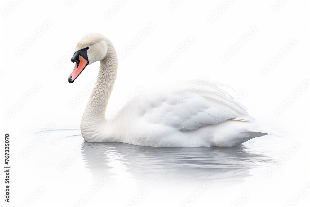 Beautiful white swan isolated on white background Beautiful white swan isolated on white background