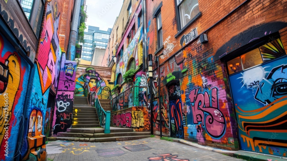 Colorful Graffiti Adorned Narrow Alleyway