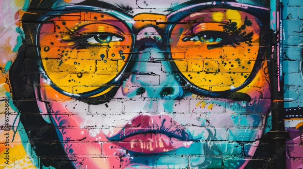 Fototapeta premium Woman in Glasses on Brick Wall