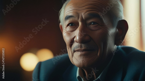 Portrait of happy mature asian elderly man at home indoor.  Senior ethnic asian smiling male