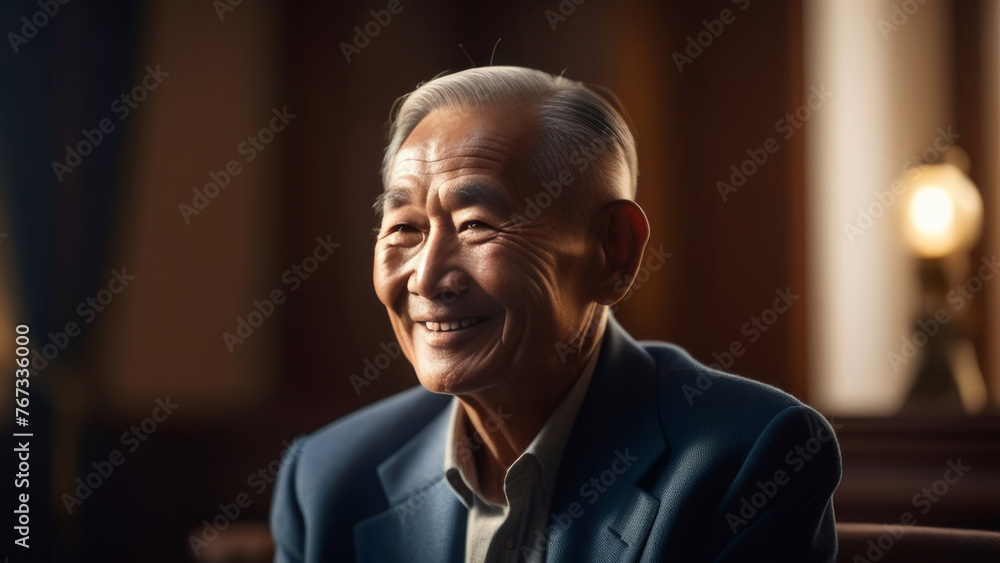 Portrait of happy mature asian elderly man at home indoor. Senior ethnic asian smiling male Portrait of happy mature asian elderly man at home indoor. Senior ethnic asian smiling male
