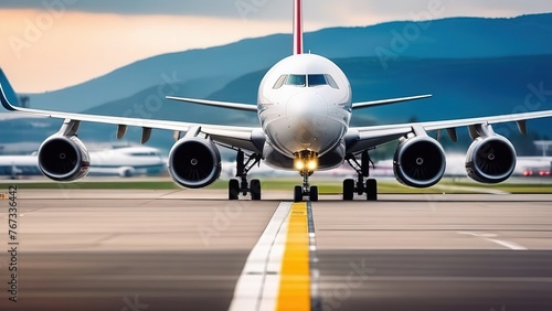 close-up of an airplane on the runway, air cargo delivery,