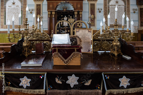 Prayer platform in the sanctuary of the Great Synagogue of the Jewish community of Tbilisi, capital of the Republic of Georgia. photo