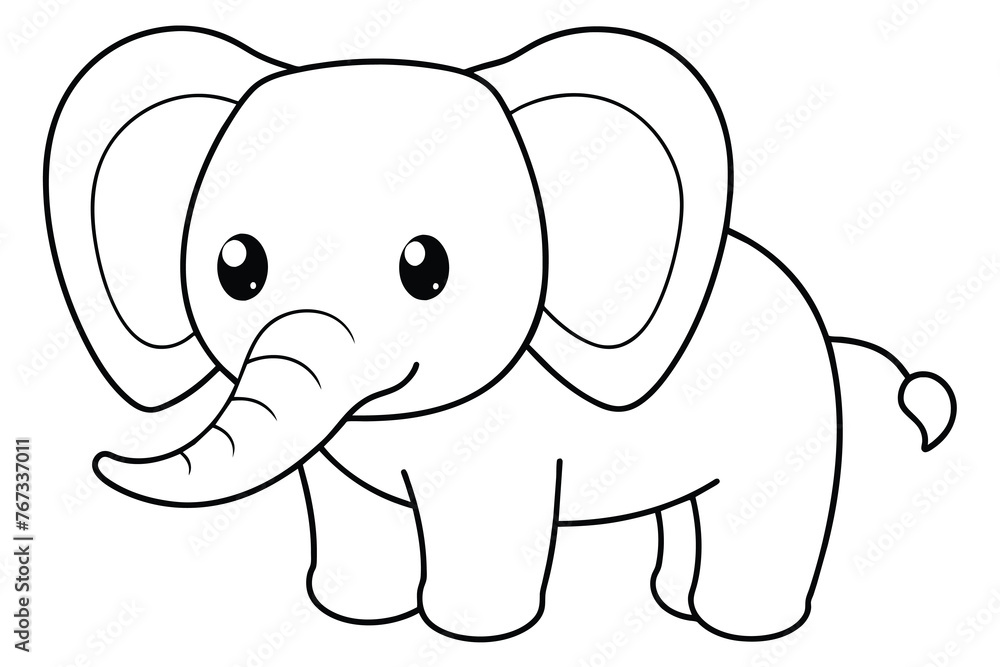 cute baby elephant line art, vector illustration Stock Vector | Adobe Stock