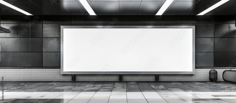 Horizontal subway mock-up design with a light box display featuring white blank space for advertisements.