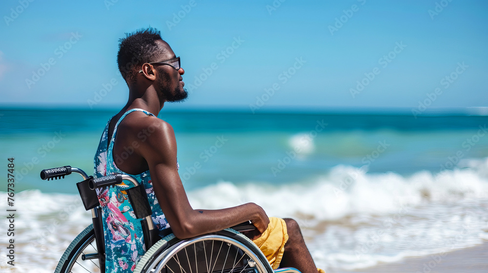 disabled black man Man in Wheelchair Enjoying the Serenity of a Beach disabled black man Man in Wheelchair Enjoying the Serenity of a Beach