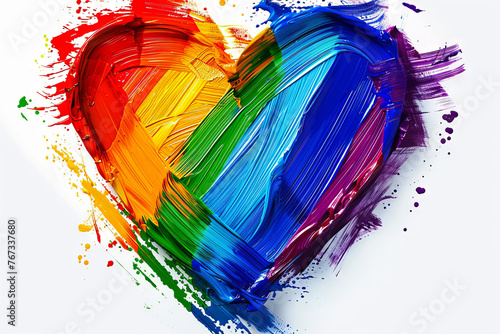 Vibrant lgbt Rainbow Paint Strokes Forming a Heart on White Background