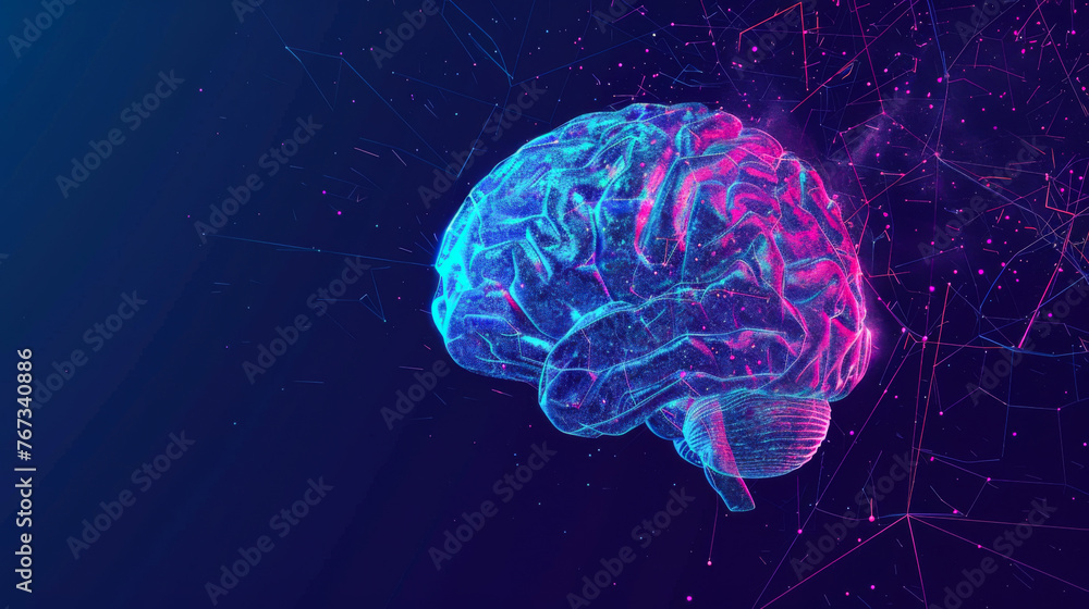 Human brain with a network of connections in a digital cyberspace Human brain with a network of connections in a digital cyberspace