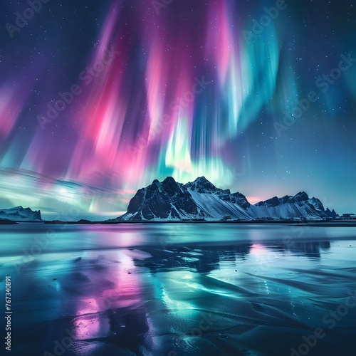 Mesmerizing Aurora Borealis Lights Over Serene Winter Island Landscape with Stunning Sea Reflection