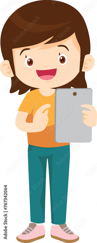 cute kids standing use smartphone and tablet gadget cute kids standing use smartphone and tablet gadget