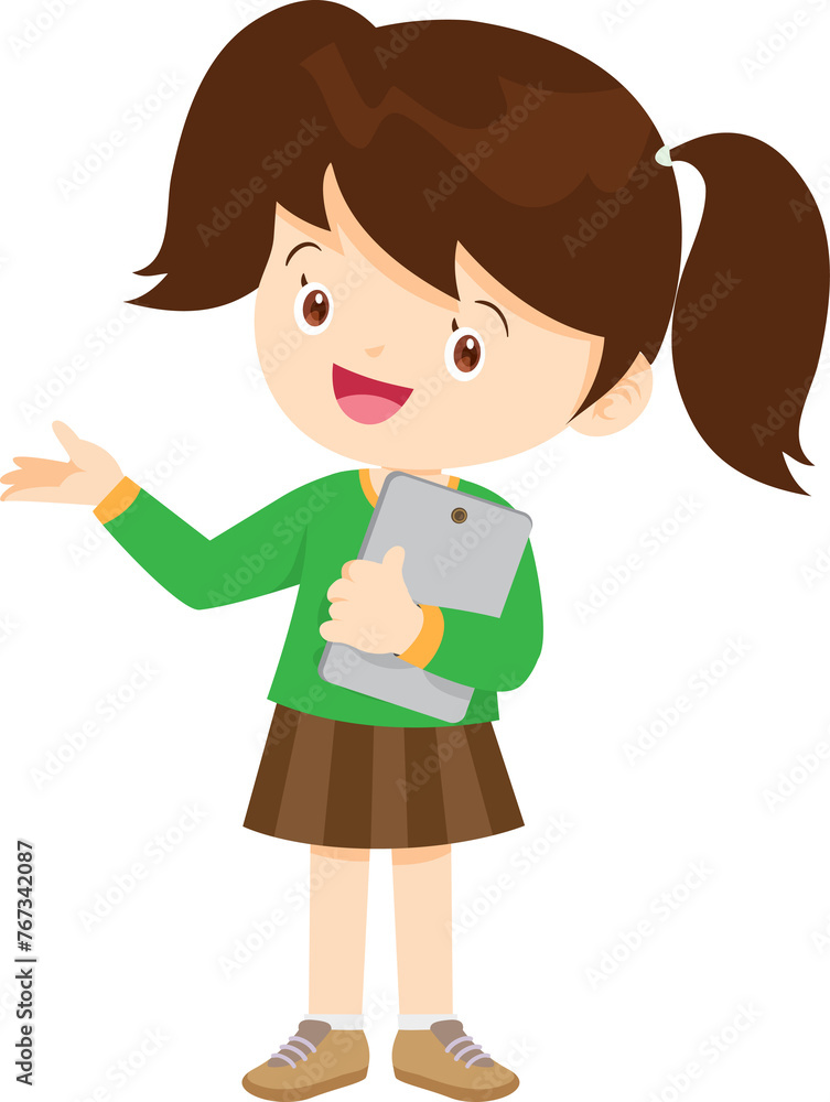 cute kids standing use smartphone and tablet gadget cute kids standing use smartphone and tablet gadget