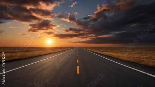 Open road in desert, vast landscape with bottom copy space highway travel landscape road