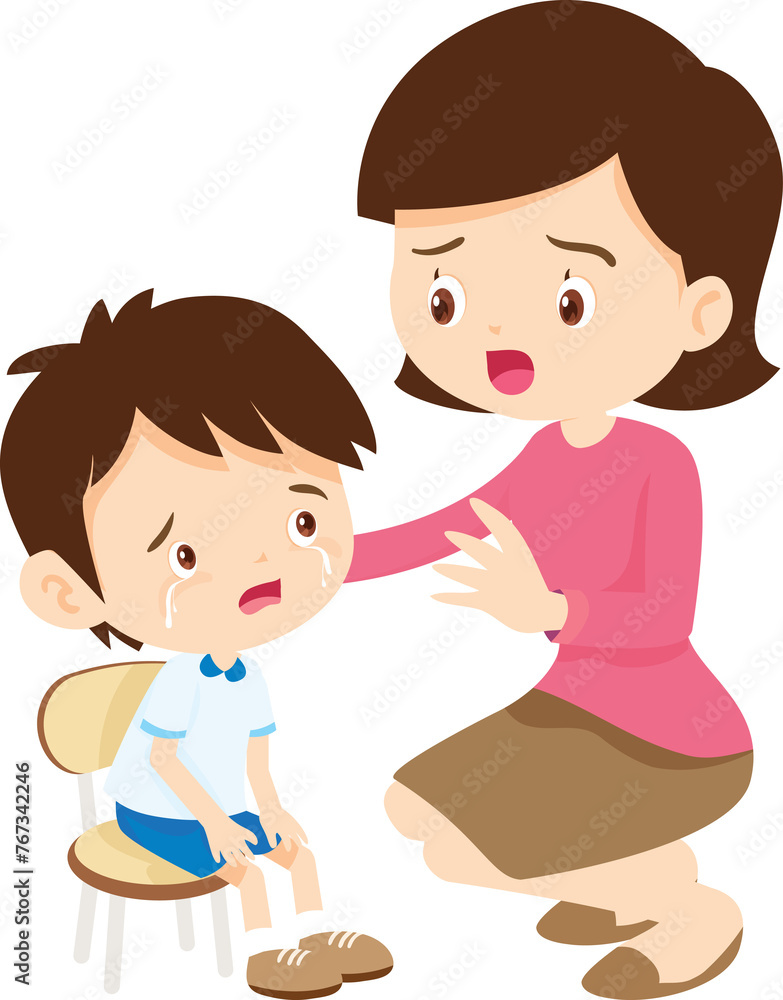 Comforting sad children with parent or teacher Comforting sad children with parent or teacher