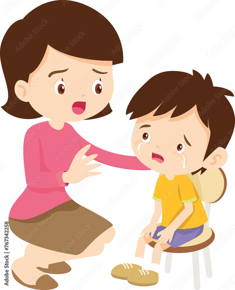 Comforting sad children with parent or teacher Comforting sad children with parent or teacher