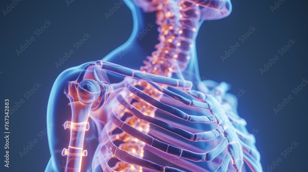 Physiotherapy: Highlighted Bones for Enhanced Understanding - obrazy, fototapety, plakaty 