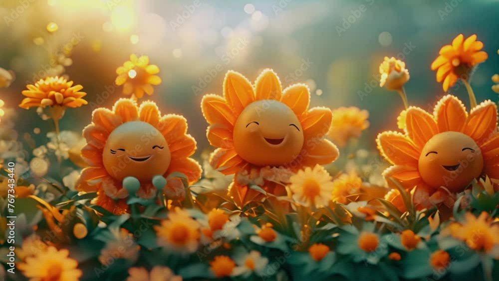 Spring Photos Animation 3d Animation cartoon happy spring flowers smiling. Animated background ...