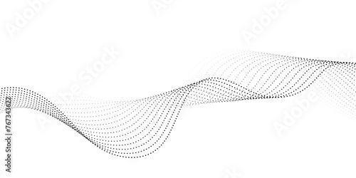 Flowing dot particles wave pattern halftone black gradient smooth curve shape isolated on transparent background. Vector in concept of technology, science, music, modern