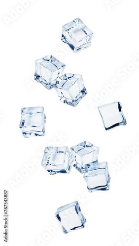 Canvastavla Falling ice cube, isolated on white background, full depth of field