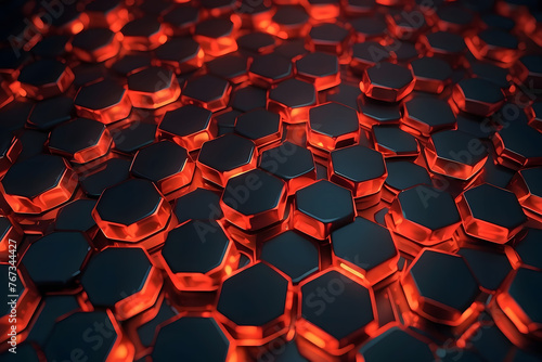 Hexagon with a red glowing light wallpaper background design.