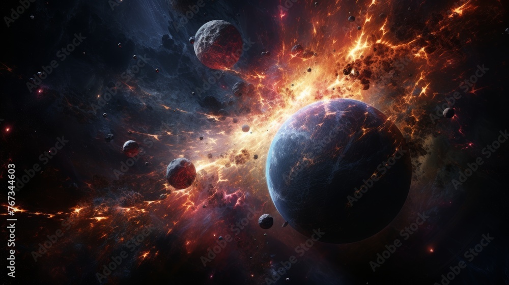 Gamma Ray Burst Destroys Planet in Solar System: 'Dark Synth' Impact - obrazy, fototapety, plakaty 
