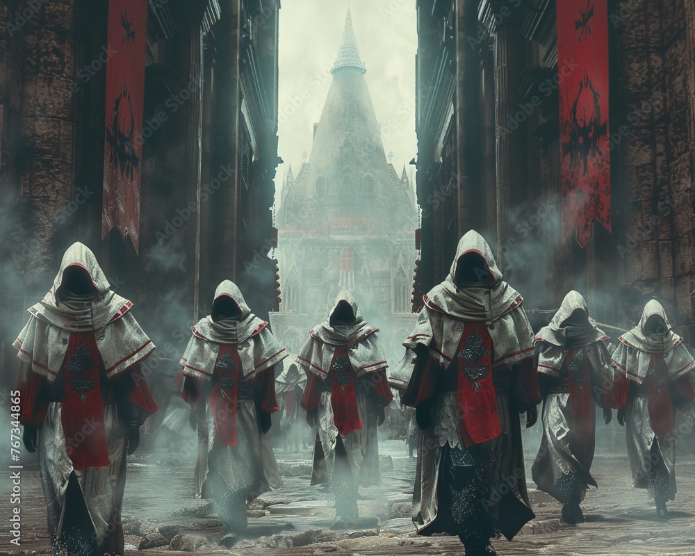 Templars participating in a surreal reenactment of ancient rituals using cuttingedge augmented reality technology, bridging the gap between past and future in a mesmerizing spectacle, super detailed