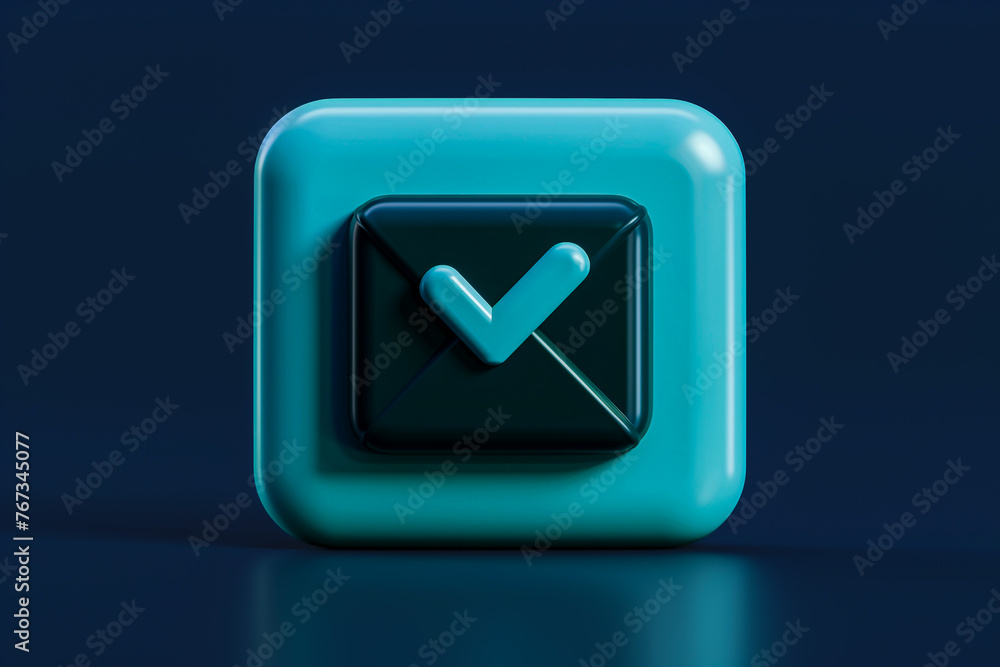 3D Teal Checkmark Icon on Dark Blue Background 3D Teal Checkmark Icon on Dark Blue Background