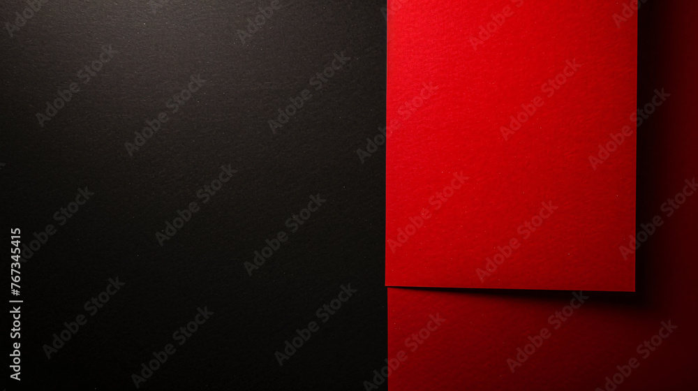 A bold red paper sheet centered on a stark black background creating a strong visual contrast. - obrazy, fototapety, plakaty 