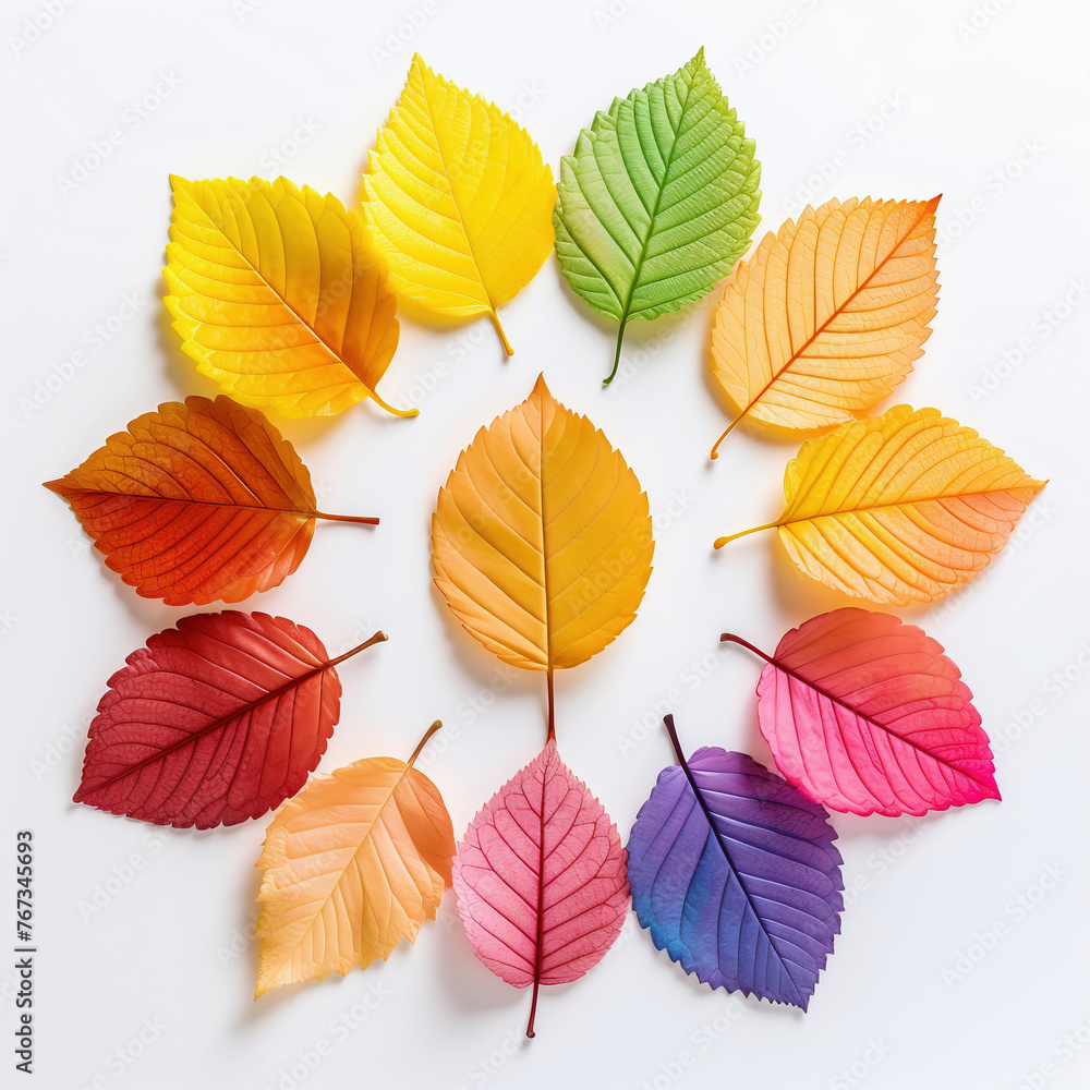 Colorful autumn leaves on white background. Fall season. Flat lay. Colorful autumn leaves on white background. Fall season. Flat lay.