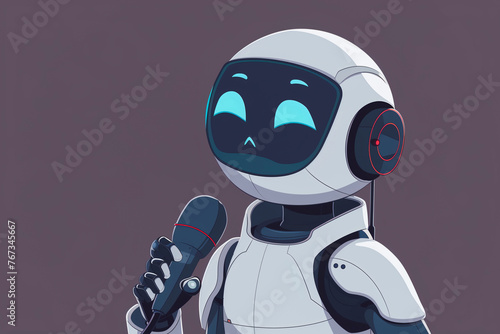 Cute Robot with Microphone Concept Illustration on Grey Backdrop