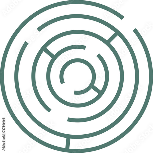 Circle maze vector labyrinth game. Round puzzle circular maze with solution. Complex labyrunth pattern.