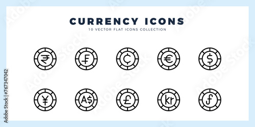 10 Currency Coin Lineal icon pack. vector illustration.