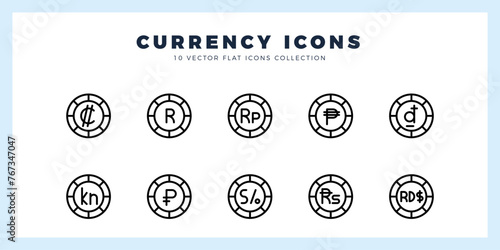 10 Currency Coin Lineal icon pack. vector illustration.