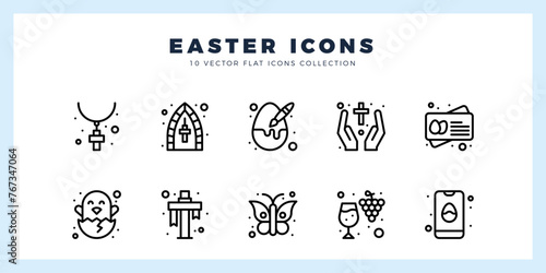 10 Easter Lineal icon pack. vector illustration.