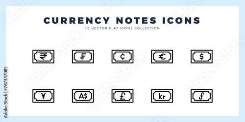 10 Currency Note Lineal icon pack. vector illustration.