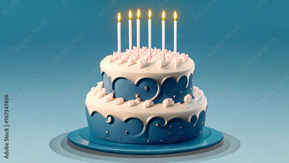 Birthday cake with candles on a blue background. Vector illustration ...