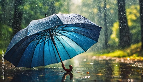 blue umbrella and rain in the park