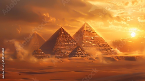 Three pyramids in the hot desert
