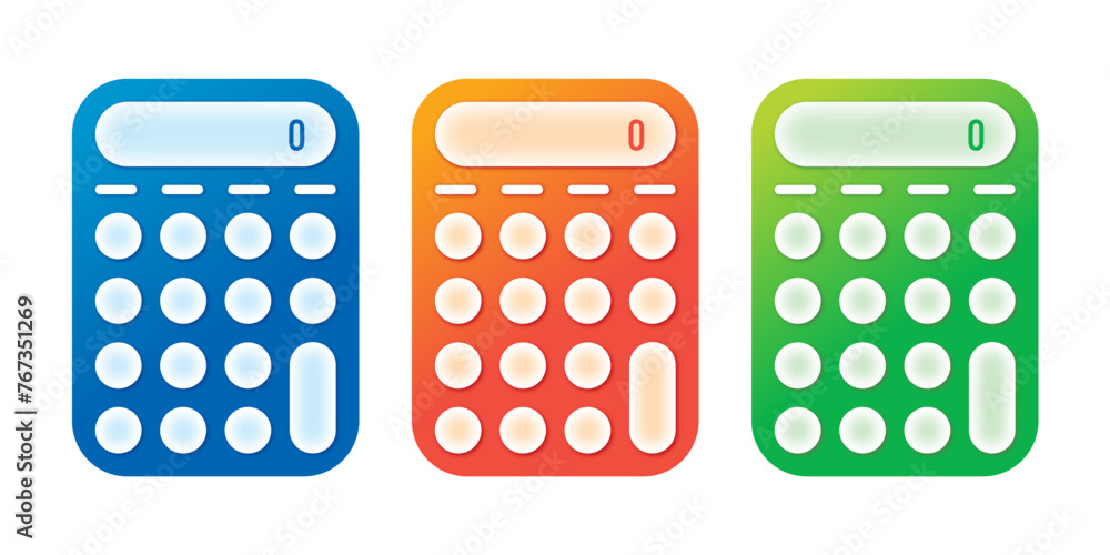 blue, orange, green calculators. vector calculators on white background blue, orange, green calculators. vector calculators on white background
